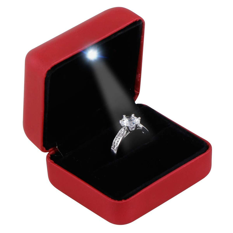 [Australia] - Omeet Mini Size Metal Glossy with LED Jewelry Gift Box - Easy to fit into Your Pocket or Handbag - Red 