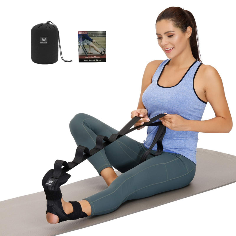 [Australia] - Foot and Calf Stretcher-Stretching Strap For Plantar Fasciitis , Heel Spurs, Foot Drop, Achilles Tendonitis & Hamstring. Yoga Foot & Leg Stretch Strap. (Black) Black 