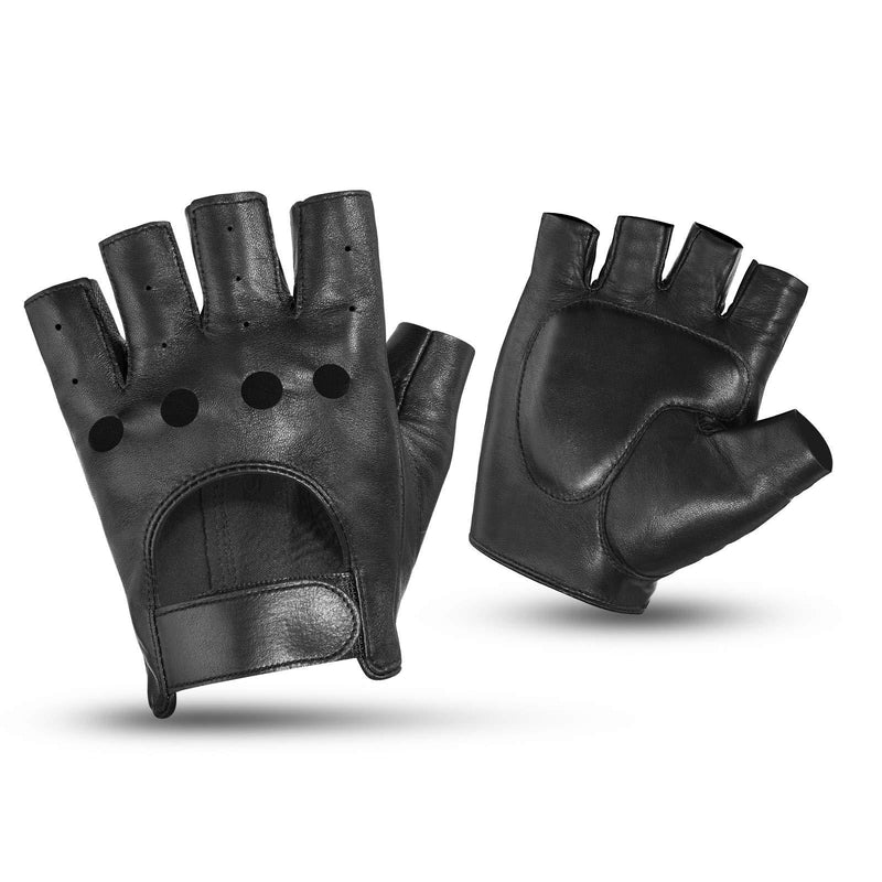[Australia] - Driving Fingerless Gloves Mortorcylce Driver Gloves Sheepskin Leather for men, Black, Small 