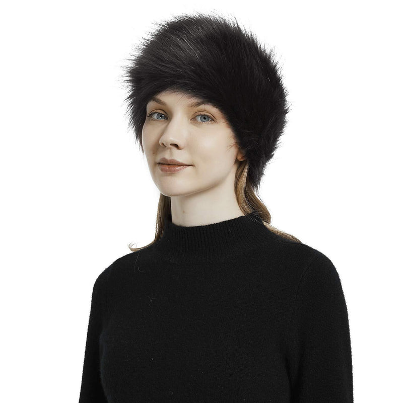 [Australia] - Sanlykate Faux Fur Headband with Elastic, Winter Furry Ear Warmer Earmuffs for Women Black 