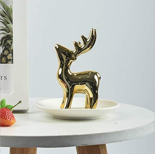 [Australia] - Ceramic Jewelry Tray Ring Stand Golden Jewelry Tray Porcelain Cute Elk Decoration Stand for Home Decoration Wedding Birthday Gifts 