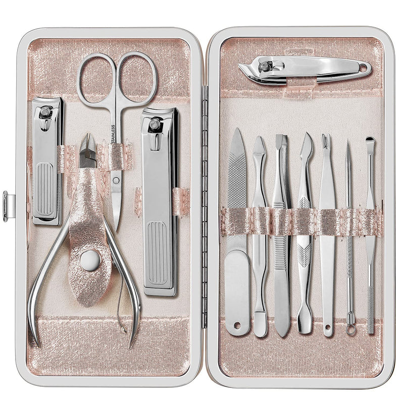 [Australia] - Manicure Kit, FAMILIFE Professional Manicure Set for Women 12pcs Nail Clippers Kit with Portable Rose Gold Color Travel Case A-Rose Gold 