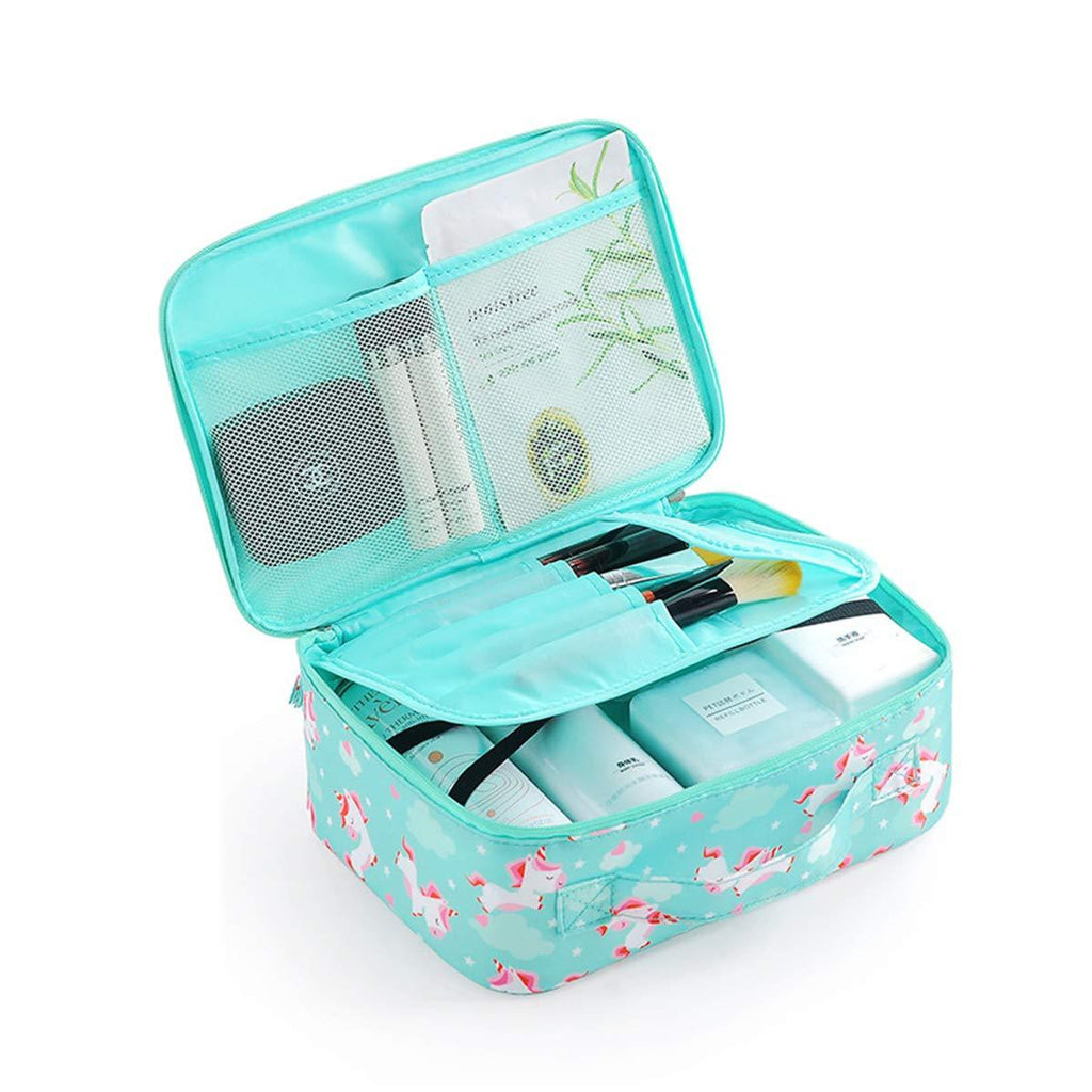 [Australia] - mosstyus Makeup Cosmetic Bag Travel Makeup Cosmetic Case Portable Waterproof Toiletry Bag for Women Girls, Green Unicorn 