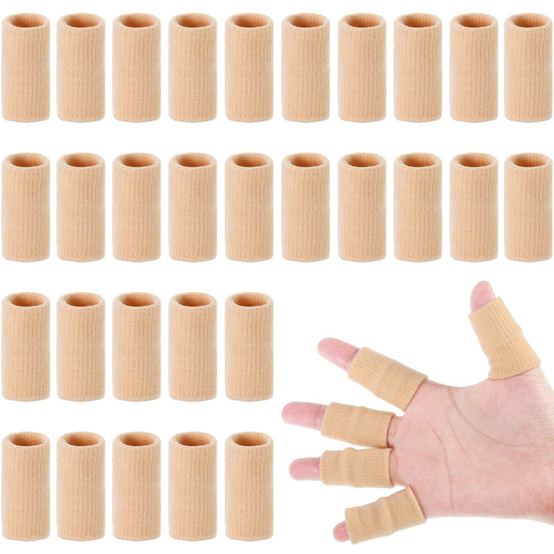 [Australia] - 30 Pieces Finger Sleeves with 1 Storage Bag, Thumb Splint Brace Support Protector Breathable Elastic Finger Tape for Pain Relief Arthritis Trigger Finger Sports Basketball Baseball (Beige) Beige 