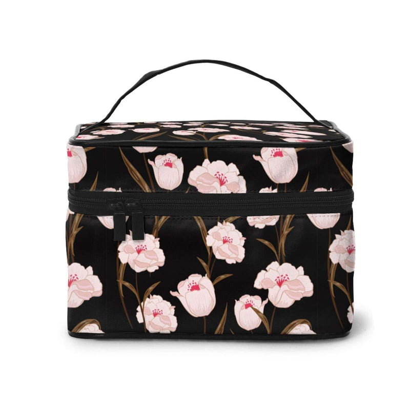 [Australia] - Sketched Flowers Cosmetic Travel Bags for Women(9x6.5x6.2 in Square Makeup Case High Capacity Multifunction Portable Travel Toiletry Bag Black 