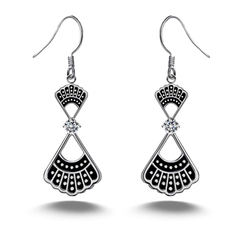 [Australia] - AOBOCO 925 Sterling Silver the Notorious RBG Dissent Collar Earrings Dangle Drop Jewelry Crystal from Austria Gifts for Mother Women Fan of Ruth Bader Ginsburg Sterling Silver Earrings 