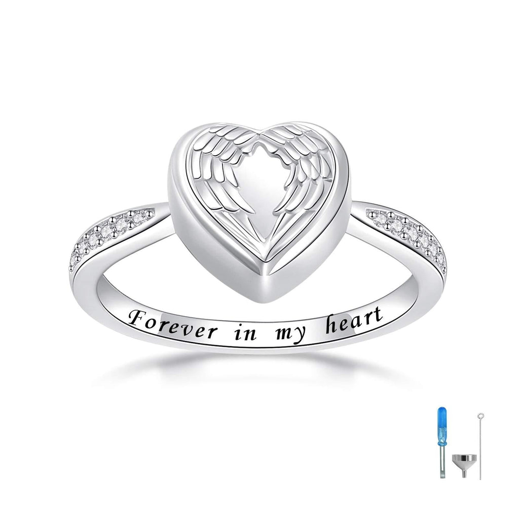 [Australia] - Fookduoduo Sterling Silver Cremation Jewelry Ring for Ashes - Angel Wings Urn Ring for Women Forever in My Heart Urn Rings for Keepsake Memorial Gift 7 