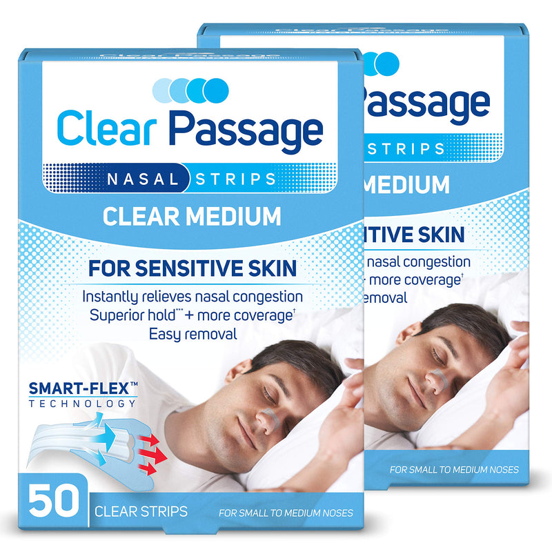 [Australia] - Clear Passage Nasal Strips Medium,, 50 ct | Works Instantly to Improve Sleep, Reduce Snoring, & Relieve Nasal Congestion Due to Colds & Allergies (Clear 2 Count) 