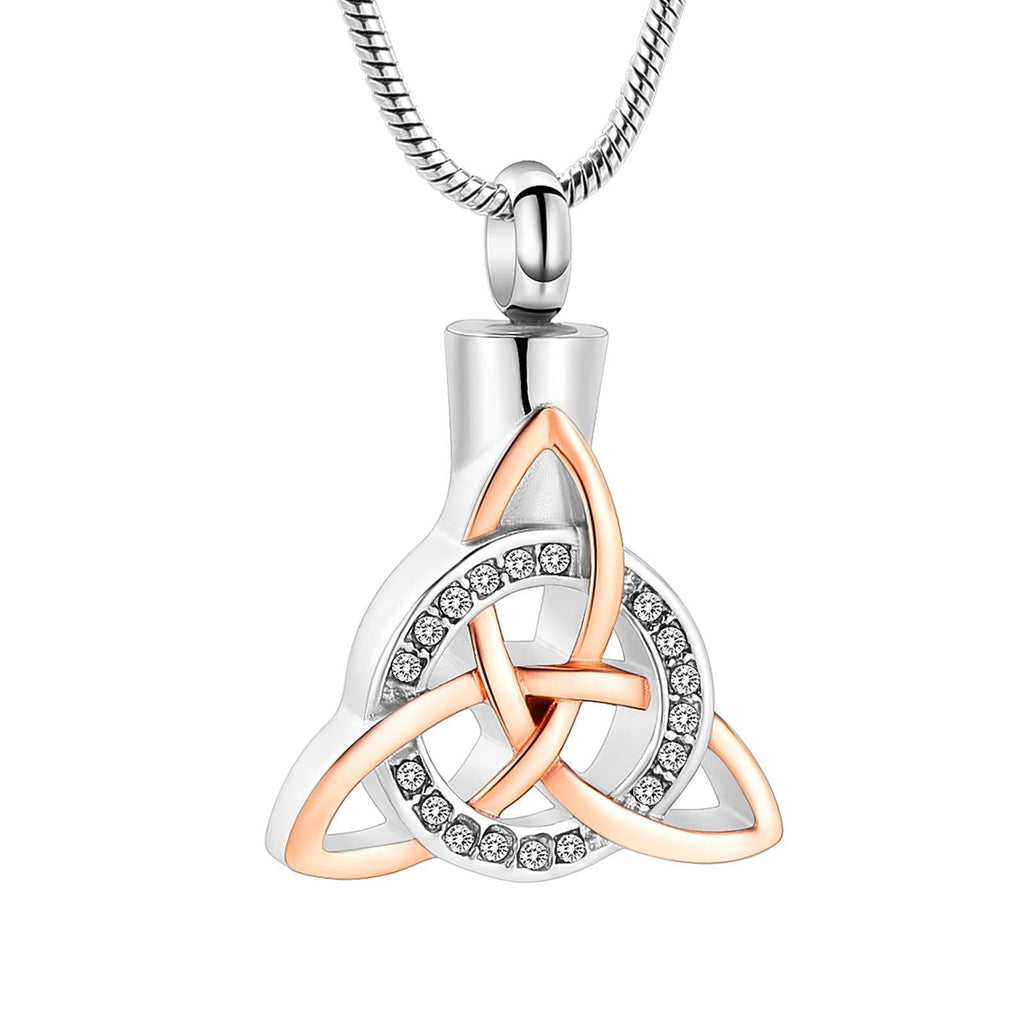 [Australia] - Yinplsmemory Cremation Jewelry Urn Necklace for Ashes Stainless Steel Celtic Knot Triangle Vintage Crystal Circle Pendant Necklace Urn Jewelry for Human/Pet Ashes Silver 