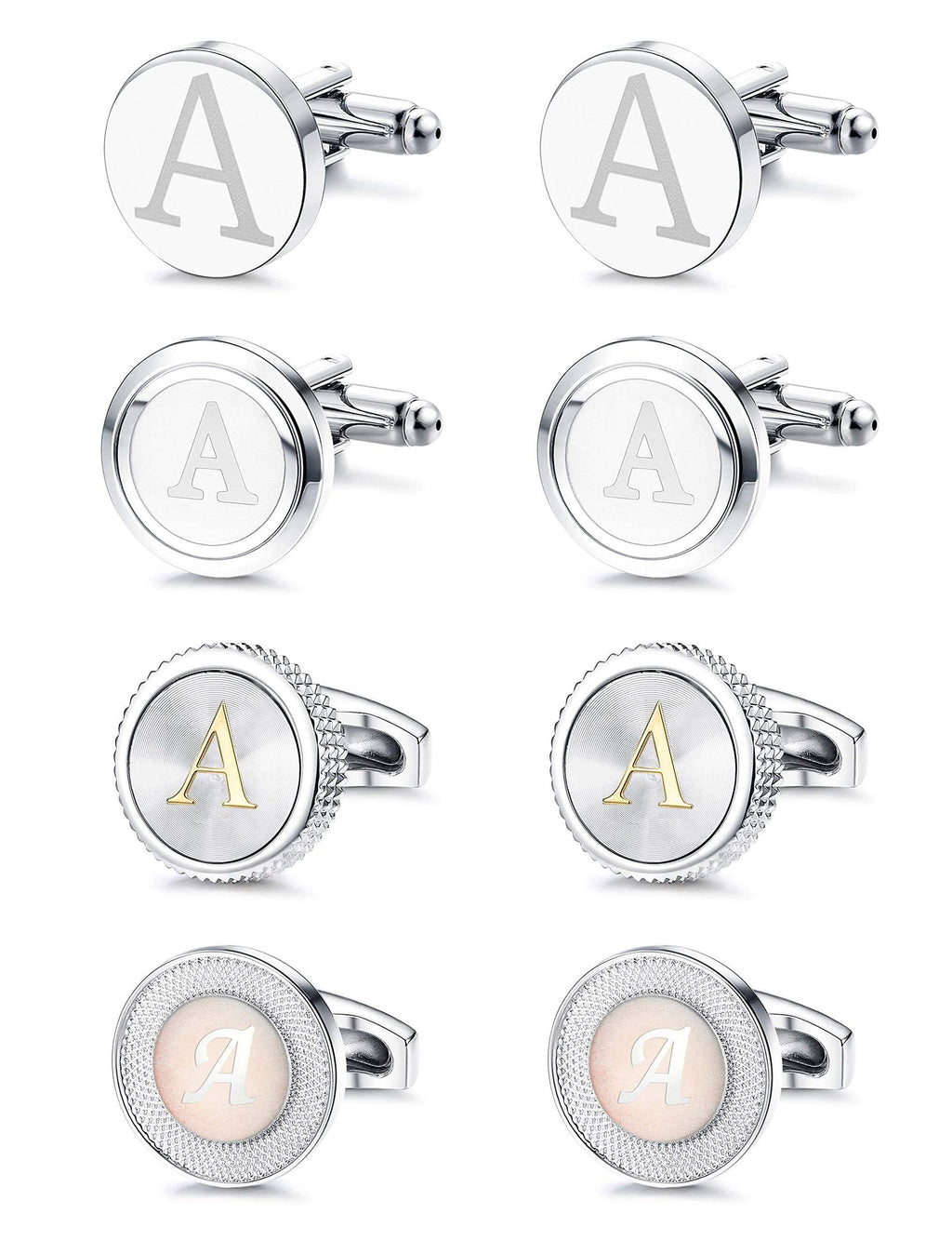 [Australia] - FIBO STEEL 4 Pairs Mens Initial Letter Shirts Cufflinks Engraved Shirt Cufflink Alphabet Set Fashion Dazzle Tuxedo Cufflinks Business Wedding A 