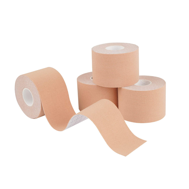 [Australia] - Kinesiology Tape 4 Rolls K Sports Tape for Knee Support and Muscle Pain Relief, Uncut Physio Tape Elastic Therapeutic Designed for Athletes Injury Recovery (Beige) 