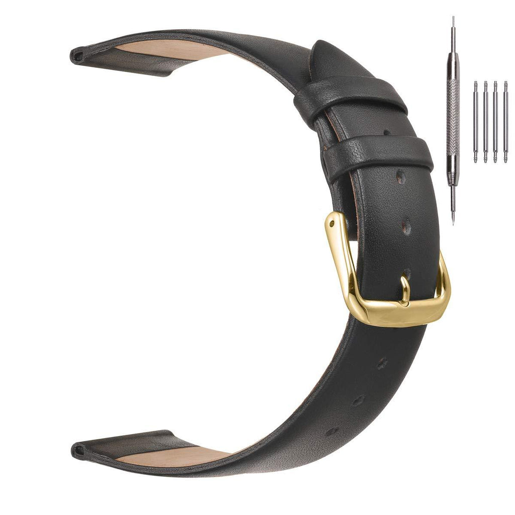 [Australia] - Classical Thin Leather Watch Bands for Ladies,EACHE Genuine Leather Watch Straps for Women & Mens 12mm 14mm 16mm 18mm 20mm More Colors Black-Gold Buckle 