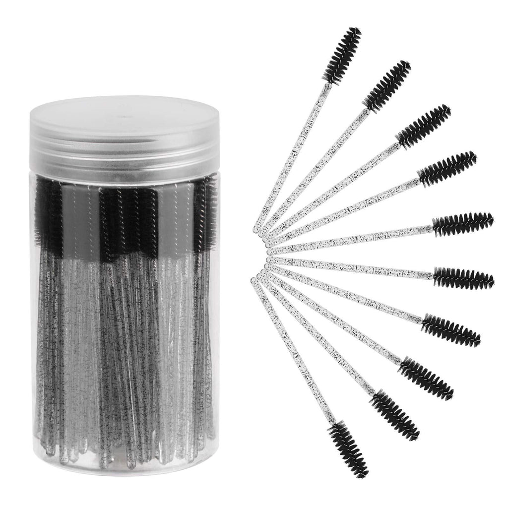 [Australia] - ChefBee 100PCS Disposable Eyelash Brush, Mascara Wands Makeup Brushes Applicators Kits for Eyelash Extensions and Eyebrow Brush with Container (Crystal Black) 