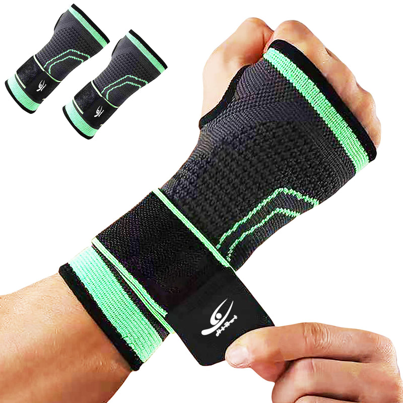 [Australia] - HiRui 2-Pack Wrist Brace Wrist Wrap, Wrist Strap Hand Compression Sleeves Support for Fitness Weightlifting MTB Tendonitis Sprains Recovery, Carpal Tunnel Arthritis, Pain Relief (Green, Large) Green Large (Pack of 2) 
