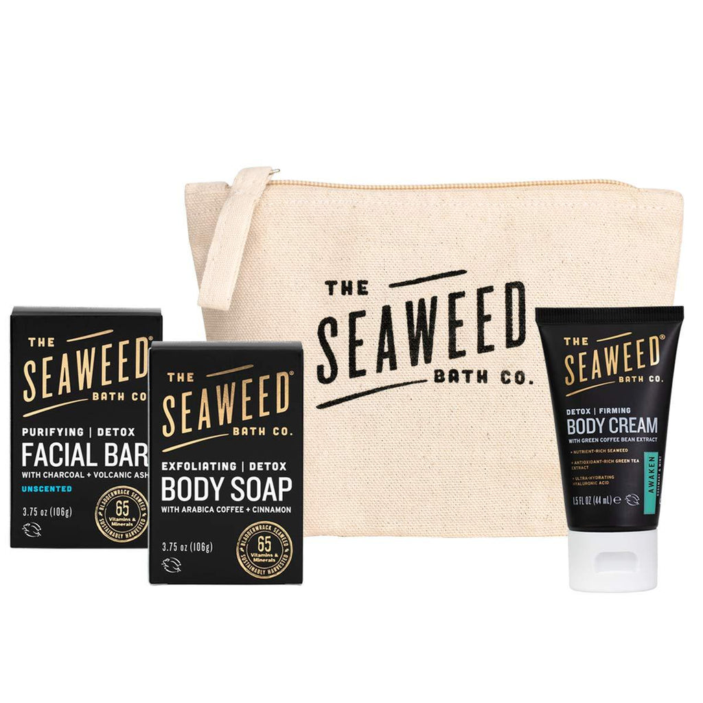 [Australia] - The Seaweed Bath Co. Detox Facial + Body Bar Soap Duo & Body Cream Gift Set (Full size + trial size), Unscented + Awaken (Rosemary & Mint), Vegan, Paraben Free 