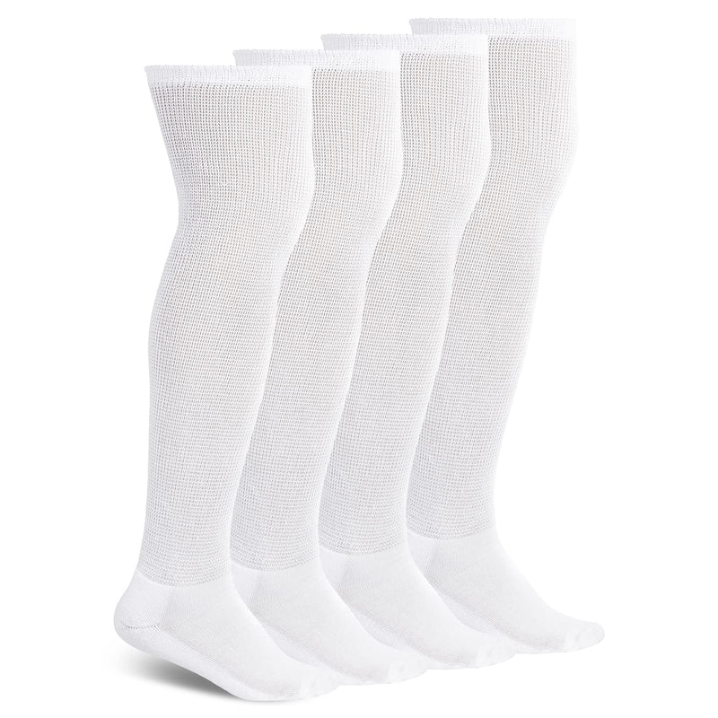 [Australia] - Athlemo Women&Men Bamboo Diabetic Socks 2 Pairs Loose Fit Non-Binding Over the Knee Seamless Breathable Anti-odor White(4 Pairs) 10-13 