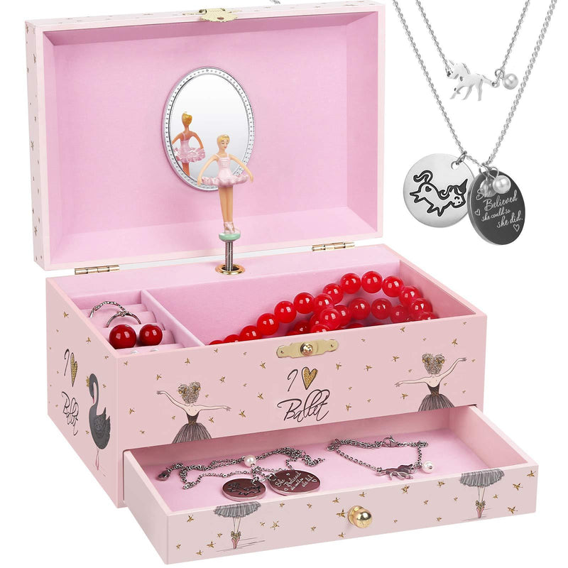 [Australia] - efubaby Jewelry Box for Girls Music Box Girls & Unicorn Necklace and Bracelet Jewelry Boxes with Spinning Ballerina & Drawer Musical Jewelry Boxes for girls Birthday Gift Jingle Bells Tune 