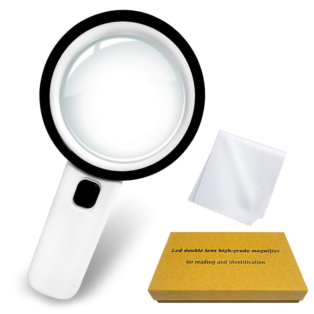 [Australia] - Magnifying Glass with Light,30X Magnification Handheld Magnifier with 13 LED Light Double Lens Magnifying Glass for Reading, Newspaper, Antique, Exploring, Map, Stamp 