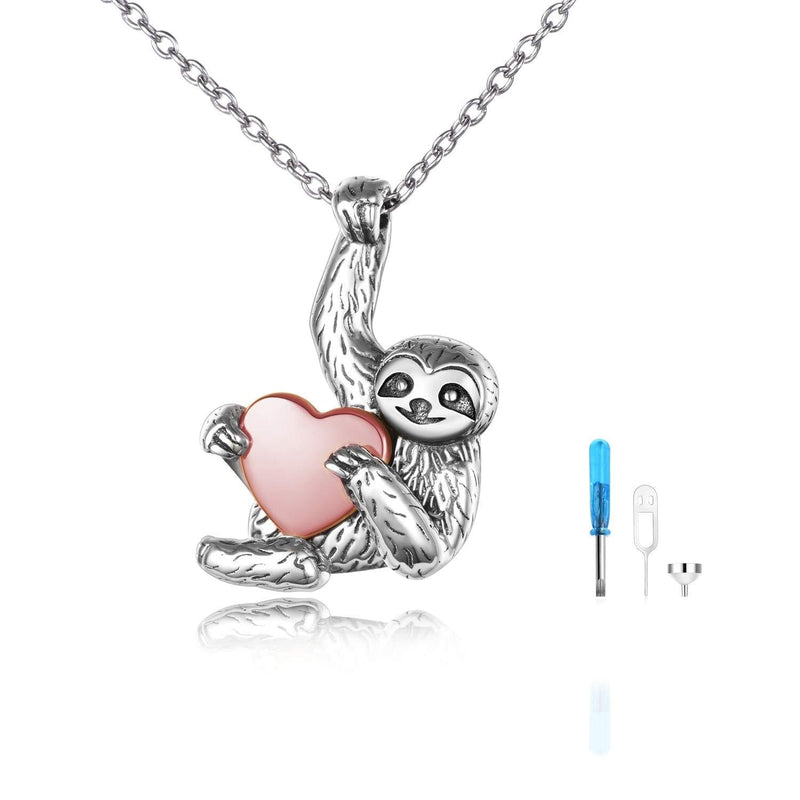 [Australia] - YFN Sloth Necklace Sterling Silver Sloth Cremation Urn Necklaces for Ashes Heart Memory Jewelry Sloth Gifts for Women Men Rose gold heart 