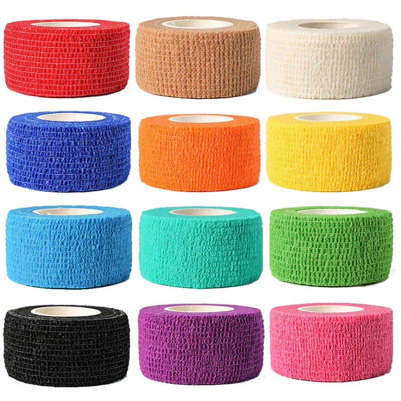 [Australia] - (12-Pack) 1” x 5 Yards | Self Adhesive Bandage Wrap, Kuvvfe Athletic Elastic Cohesive Bandage for Sports Injury,Strain,Knee & Wrist,Ankle Sprains & Swelling First Aid 1x180 Inch (Pack of 12) 