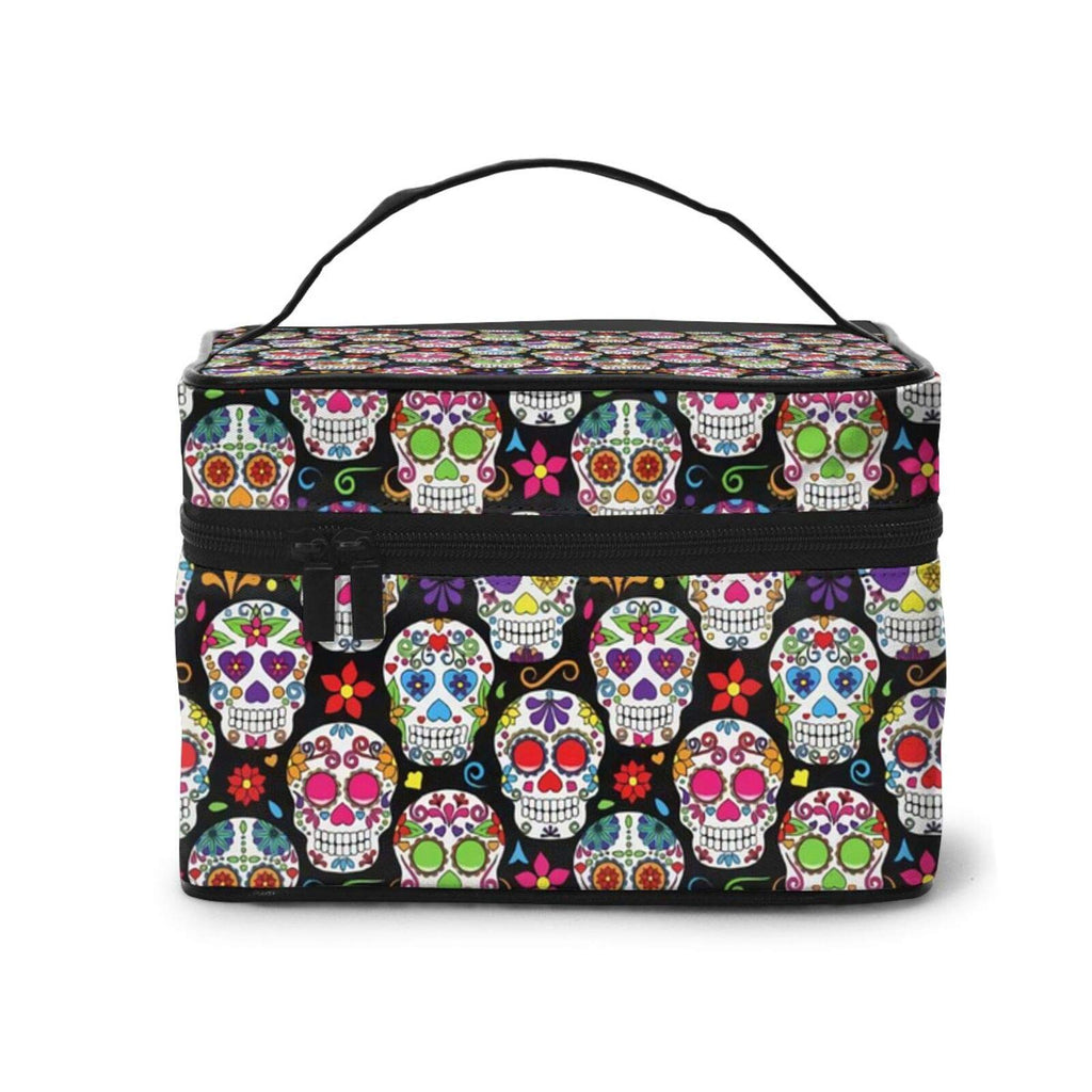 [Australia] - Day Of The Dead Sugar Skull Cosmetic Bag Travel Makeup Bags For Women Stylish Toiletry Organizer Train Cases Storage Bags Portable Multifunction Pouch Black-2 