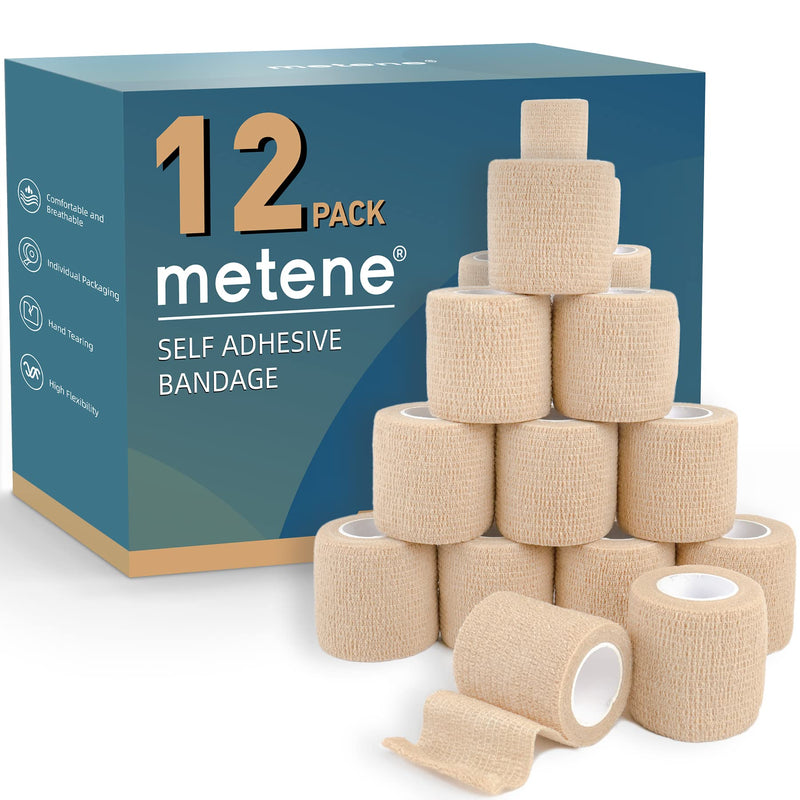 [Australia] - Metene Self Adhesive Bandage Wrap 12 Pack, Athletic Tape 2 Inches X 5 Yards, Sports Tape, Breathable, Waterproof, Elastic Bandage for Sports, Wrist and Ankle Wrap Tape, Non-Woven Bandage 