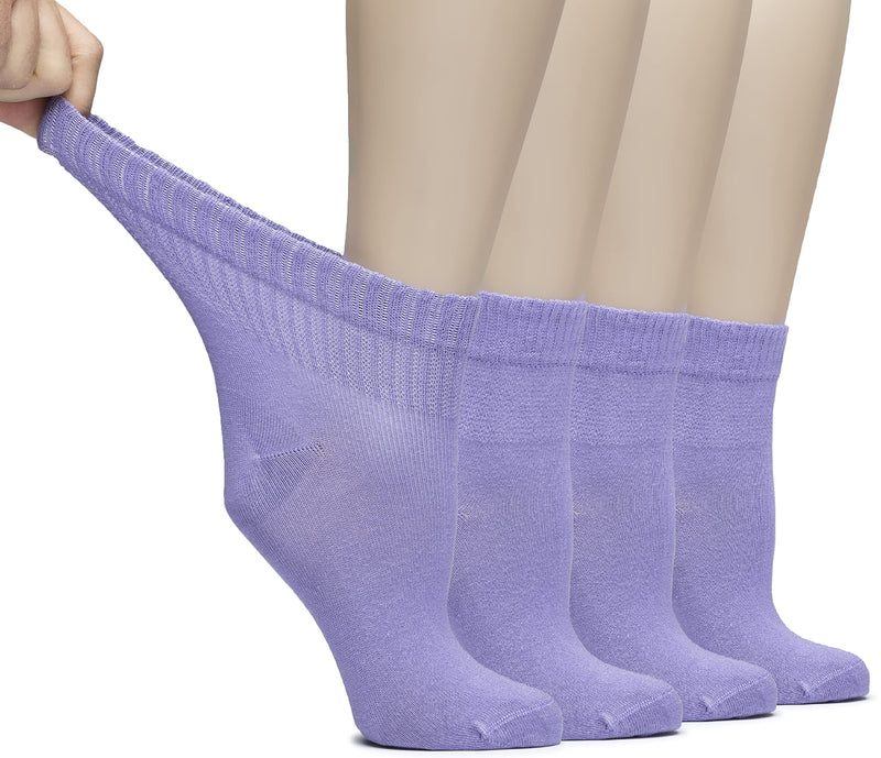 [Australia] - HUGH UGOLI Women Diabetic Ankle Socks, Super Soft & Thin Bamboo Socks, Wide & Loose, Non-Binding Top & Seamless Toe, 4 Pairs 6-9 Aster Purple 