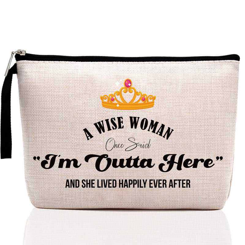 [Australia] - Going Away Gift for Coworker-I’m outta here Crown-Retirement Gifts for Women, Teachers Colleagues Work BFF Boss Nurse, Waterproof Makeup Bag 