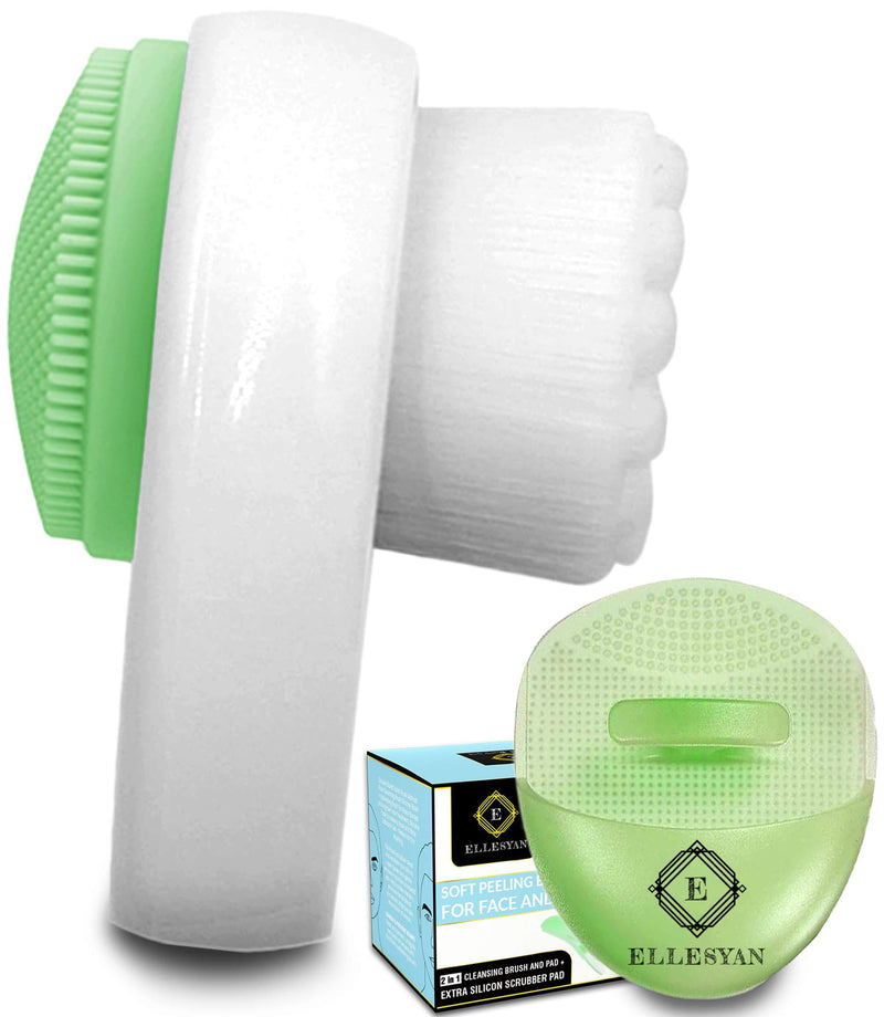 [Australia] - Soft and Ferm Cleansing Brush and Silicone Pad Face Cleanser and Exfoliator Massager Brush for Face and Body,ELLESYAN Manual Facial Cleansing Brush Handheld Mat (GREEN) GREEN 