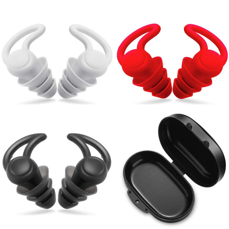 [Australia] - 3 Pairs Ear Plugs for Sleeping Noise Reduction Silicone Sleep Earplugs Reusable Hearing Protection Sound Blocking Earplugs for Sleep Snoring Swimming Musician Construction (Black, Grey and Red) 