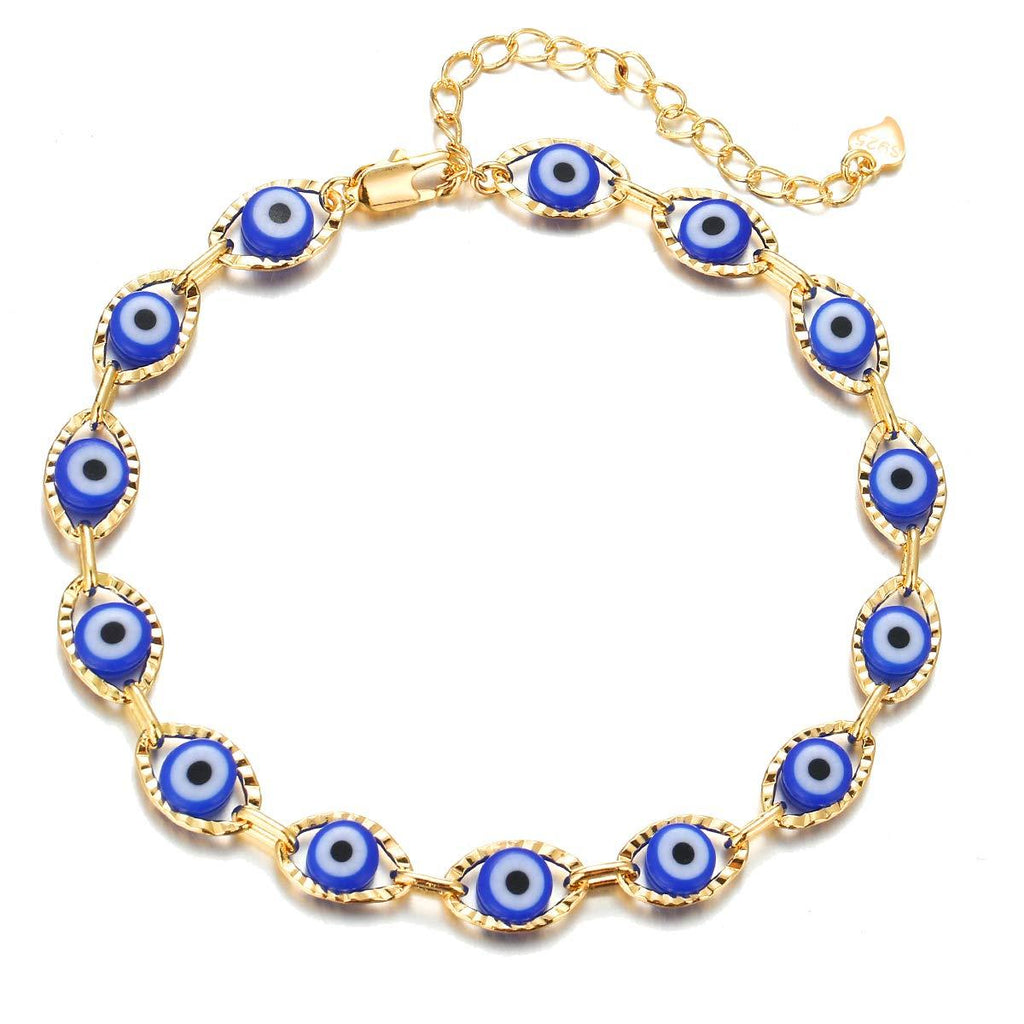 [Australia] - Evil Eye Bracelet for Women，14K Gold Plated Turkish Blue Eye Chain Bracelets for Girls 