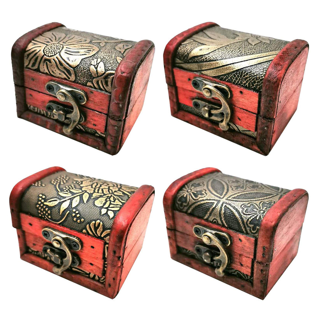 [Australia] - Markeny 4 Styles Pattern Wooden Rings Case Box Little Treasure Chest Vintage Handmade Box with Mini Metal Lock for Storing Jewelry Treasure Pearl 