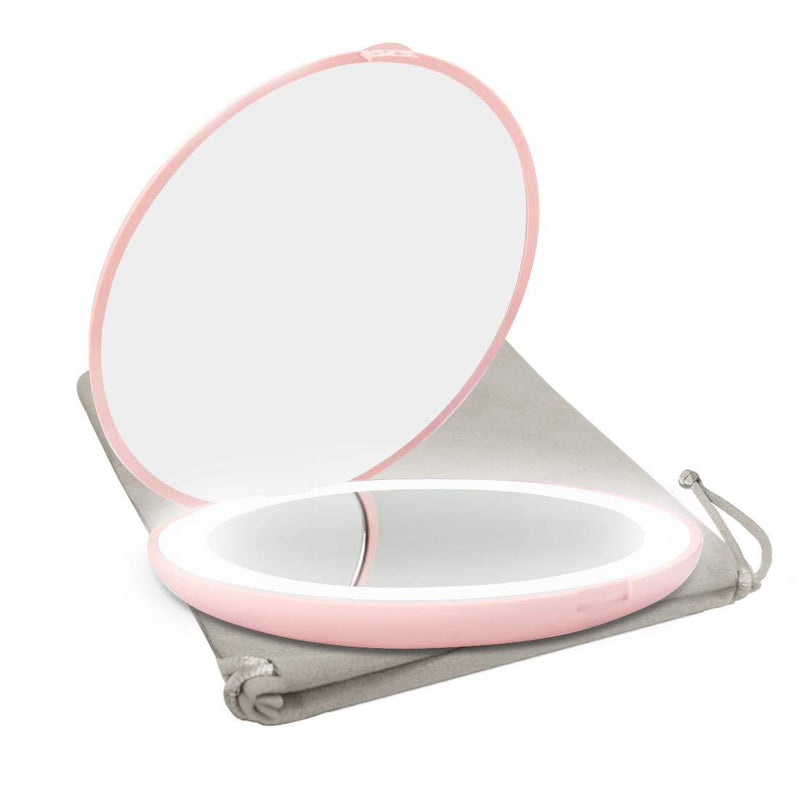 [Australia] - Milishow Travel Mirror with LED Lighted,1x/10x Magnification Compact Mirror with Light, 2-Sided Illuminated Folding Round Mirror, Handheld Pocket Makeup Mirror (Pink) Pink 1pc 