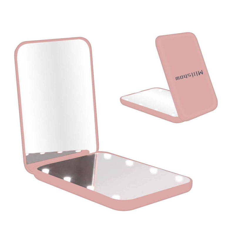 [Australia] - Milishow Compact Mirror with LED Light,1x/3x Magnifying Mirror, Lighted Travel Mirror for Purse,Handbag,Pocket,Handheld 2-Sided Makeup Mirror (Pink) Pink 