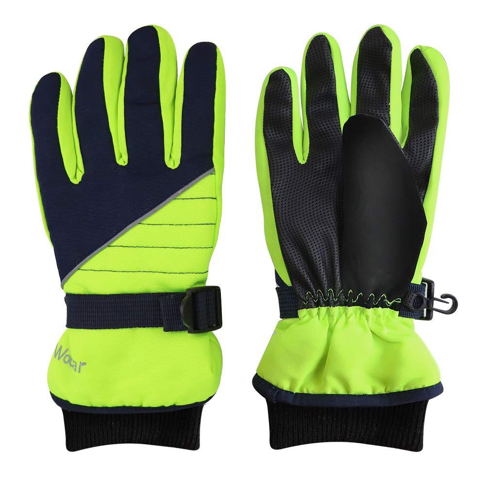 [Australia] - Kids Winter Gloves - Snow & Ski Waterproof Youth Gloves for Boys & Girls - for Cold Weather Outdoor Play of Skiing & Snowboarding - Windproof Thermal Shell & Synthetic Leather Palm 
