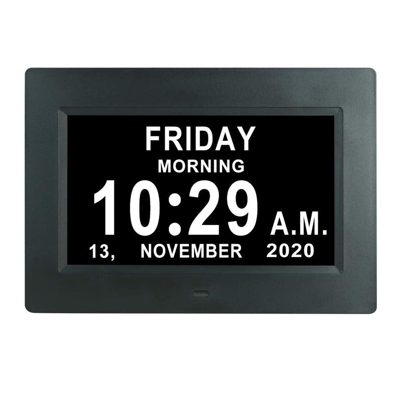 [Australia] - Extra Large Digital Calendar Day Clocks with 12 Alarms Non-Abbreviated Day and Date Time Senior Dementia Clock for Vision impaired Memory Loss Elderly 7010 Black 