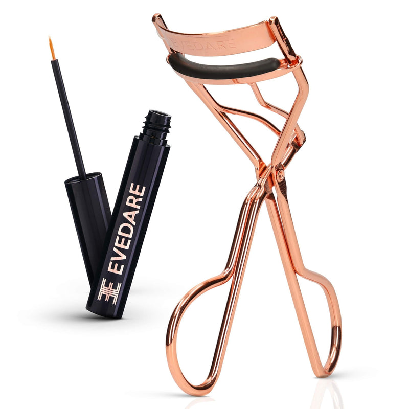 [Australia] - EVEDARE Professional Eyelash Curler for Women with Instant Effect for Thick Curls and Volume, Curved for All Eye Shapes and Eyelashes, Rose Gold Steel, Includes Lash Growth Serum Eyelash Curler FREE Eyelash Growth Serum 1ml 