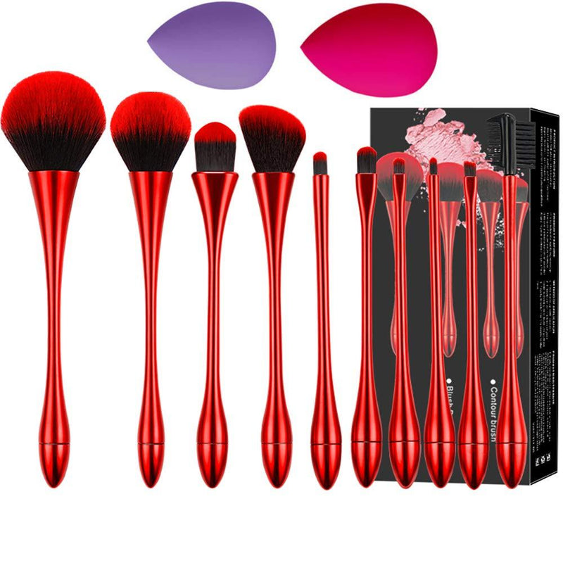 [Australia] - Makeup Brushes, 10 Pcs Red Premium Synthetic Foundation Blush Powder Concealers Eye Shadows Makeup Brush Set (box) box 