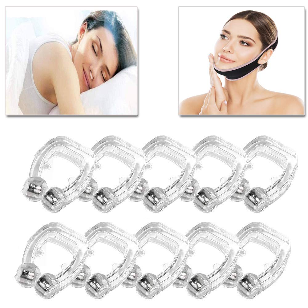 [Australia] - S Solution, Anti-Magnetic Sn Clip, Magnetic Nose Clip and Reusable Facial Slimming Belt (10 Silicone Snoring Devices + 1 face Slimming Belt) 