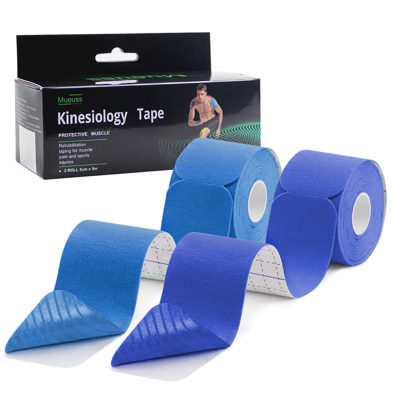 [Australia] - MUEUSS Precut Kinesiology Tape Elastic Hypoallergenic Sports Tape Waterproof Physio Tape for Pain Relief, Muscle & Joint Support (2rolls Dark Blue&Light Blue) 2rolls Dark Blue&light Blue 