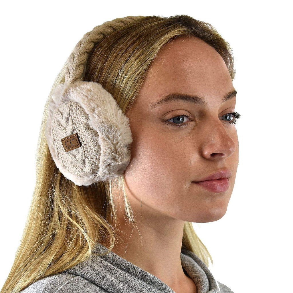 [Australia] - C.C Soft Winter Warm Adjustable Headband Ear Warmer Earmuffs Beige 
