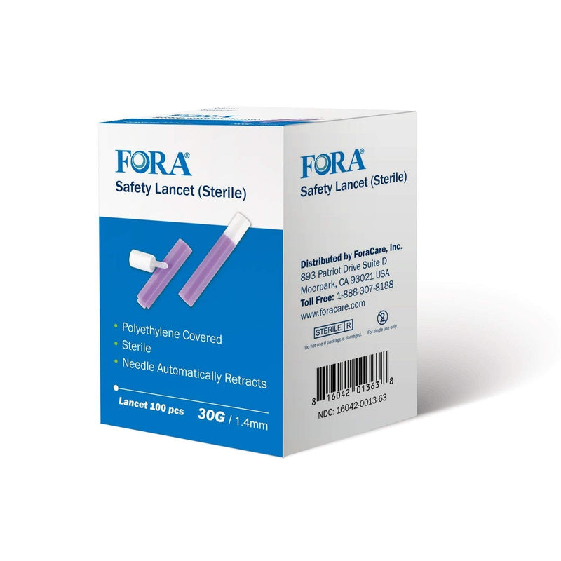 [Australia] - FORA Sterile Safety Lancet (5086), 1.4mm Depth, 30 Gauge, 100 Count, Lancing Device Not Required 