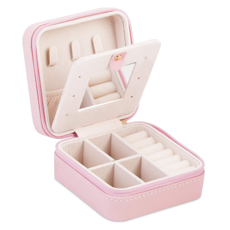 [Australia] - A&A Jewelry Box - Portable Travel Jewelry Display Storage Case for Rings Earrings Necklace with Mirror Pink 