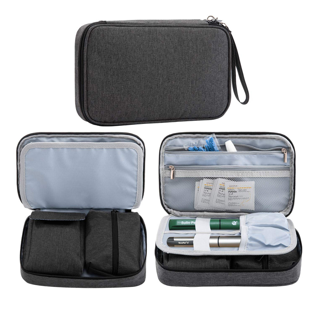 [Australia] - OSPUORT Diabetic Supplies and Insulin Travel Storage Case for Glucose Meter All Diabetic Supplies Carrying Bag Holds Insulin Pens, Vials, Blood Sugar Test Strips, Medicine (Dark Gray) 1 Count (Pack of 1) Dark Gray 1 
