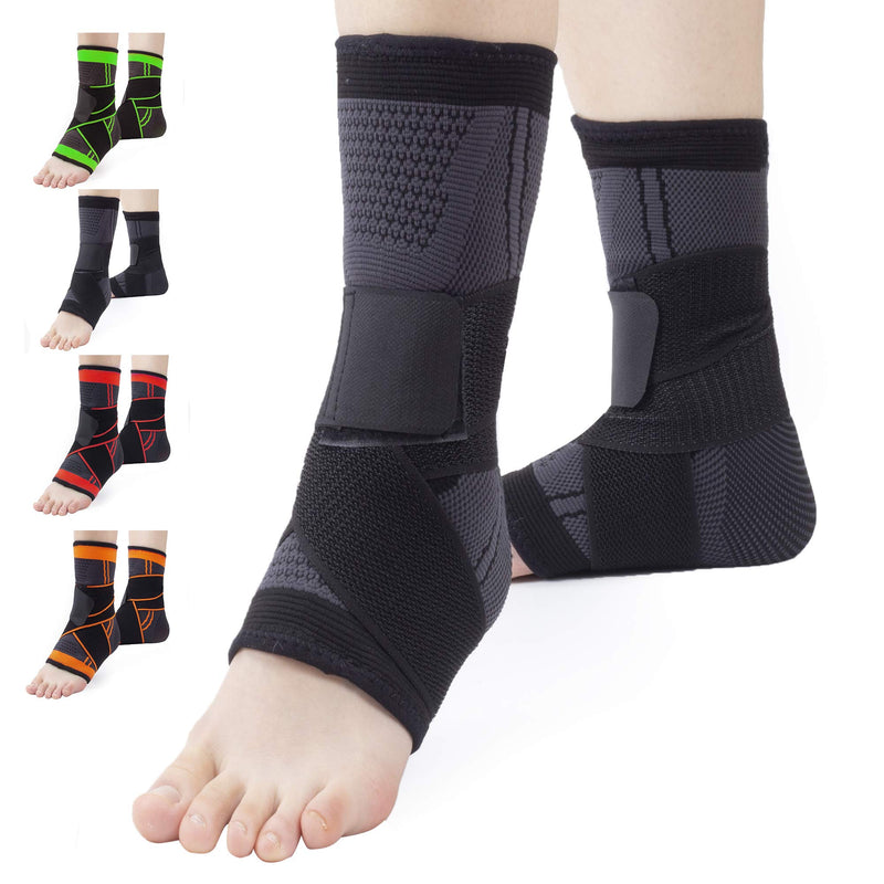 [Australia] - Ankle Support Set of 2 Compression Brace Support Adjustable Sleeve for Injury Recovery, Joint Pain, Arch Brace Support & Foot Stabilizer, Ankle Wrap Protect Against Ankle Sprains or Swelling Large (1 Pair) Black 