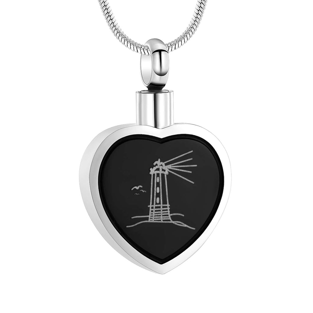 [Australia] - Lighthouse Heart Cremation Necklace For Ashes For Men Keepsake Memorial Urn Pendant Jewelry Silver Tone 