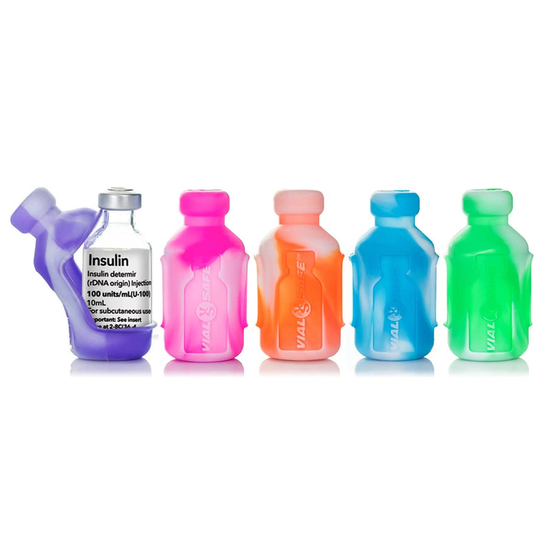 [Australia] - VIAL SAFE Insulin Bottle Protector Case/Sleeve for Diabetes, Never Risk Breaking Your Insulin Vial, Reusable, Flexible Silicone Protective Sleeve, 5-Pack (Short), Tie Dye Colors 