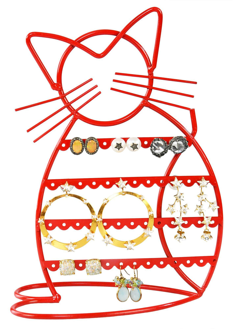 [Australia] - LilGift ARAD Cat-Shaped Earring Holder, Jewelry Rack, Display Organizer for Piercings-Red Finish 