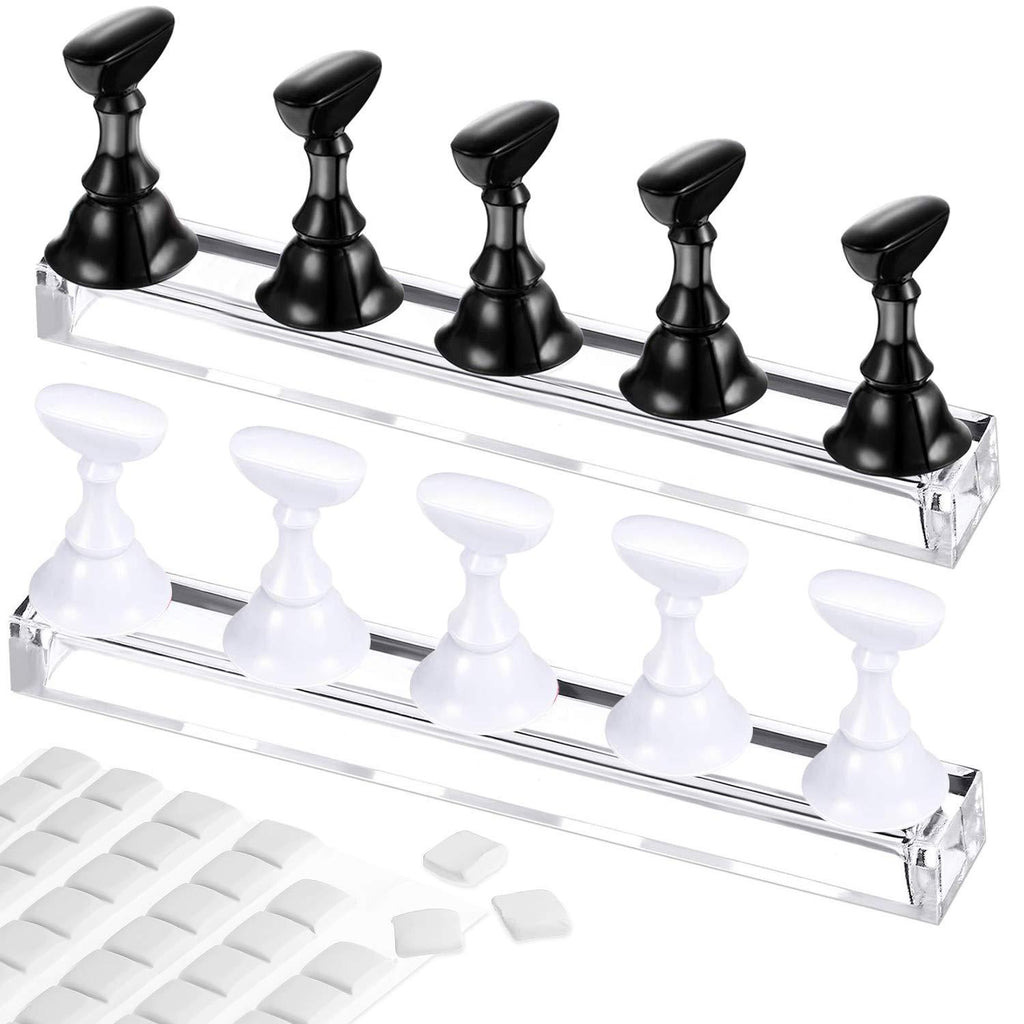 [Australia] - 2 Set Acrylic Nail Stand with Putty,Nail Practice Display Stand for Press On Magnetic Nail Holder Tip Art Painting Stand Holder Manicure Tool for Home Salon Makeup DIY Business Women Christmas Gift Black and White 