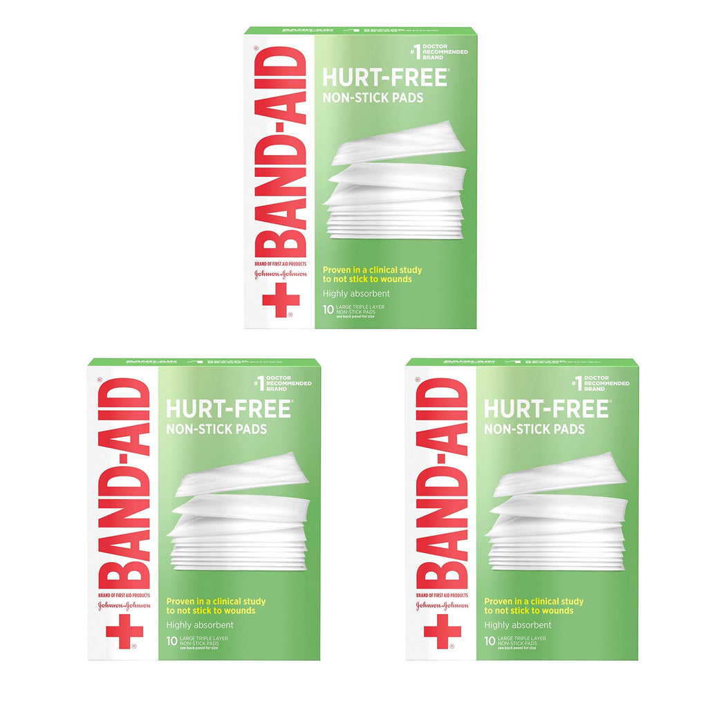 [Australia] - Band-Aid Brand Adhesive Bandages, Large Hurt-Free Non-Stick Pads, 3-Inch x 4-Inch Pads, 10 Count, 3 Pack 10 Count (Pack of 3) 